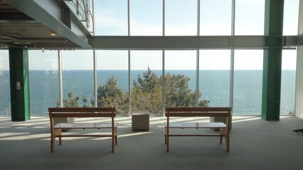 Empty bench overlooking the sea