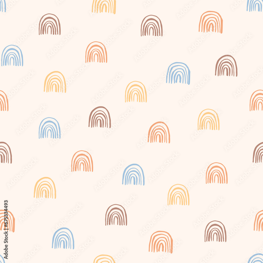 Poster seamless pattern with hand drawn rainbows