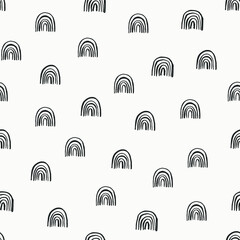 Seamless pattern with black hand drawn rainbows