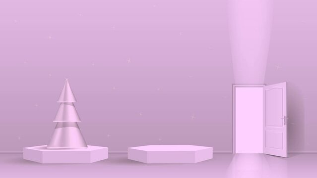  The interior of an empty room with a Christmas tree.
Free space for copying, animation.