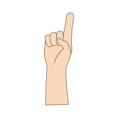 Isolated Hand one finger up gesture. Vector illustration beige color. Hand shows number one.