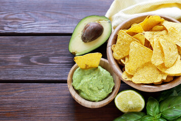 corn chips nachos with avocado guacamole