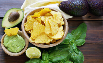 corn chips nachos with avocado guacamole