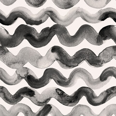 Seamless hand drawn pattern with watercolor waves