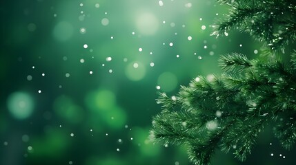 Fototapeta na wymiar Green fir tree winter abstract blurred background.