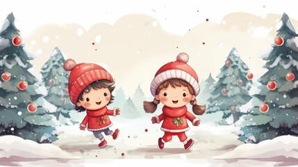 Christmas cartoon watercolor