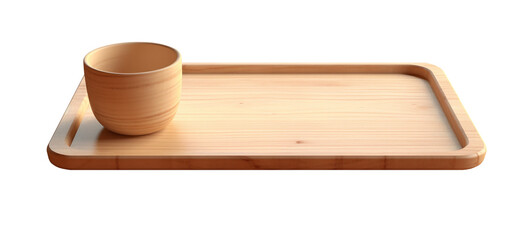 bamboo cup on a bamboo tray on a transparent background. png file