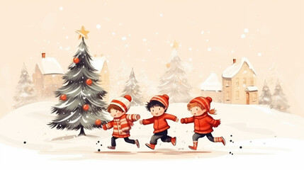Christmas cartoon watercolor