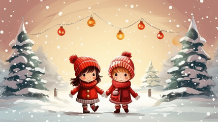 Christmas cartoon watercolor