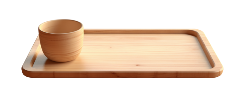 bamboo cup on a bamboo tray on a transparent background. png file