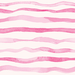 Seamless hand drawn pattern with pink watercolor stripes