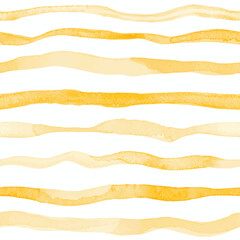 Seamless hand drawn pattern with yellow watercolor stripes - 675335423