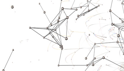 Big data visualization. Network connection structure with chaotic distribution of points and lines. 3D rendering.