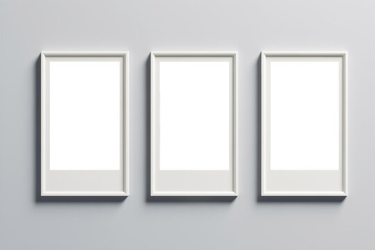 Realistic frames for paintings or photographs with blank space on light gray background