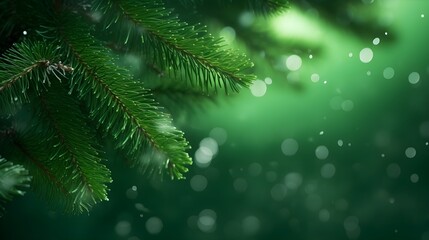 Fototapeta na wymiar Green fir tree winter abstract blurred background.