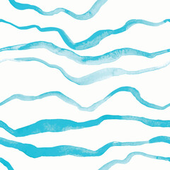 Seamless hand drawn pattern with blue watercolor waves
