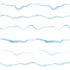Seamless hand drawn pattern with blue watercolor waves - 675336088