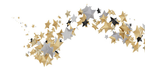 Fototapeta na wymiar Stars - A gray whirlwind of golden snowflakes and stars. New
