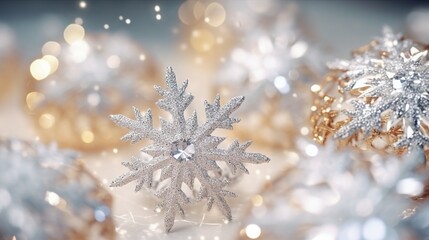 Obraz na płótnie Canvas Festive Close-Up: Traditional Christmas Decorations, Sparkling Ornaments for Holiday Celebrations