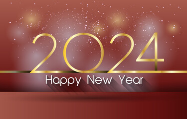 new year 2024 with beautiful shiny sparkle with abstract gradient red background design