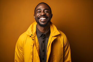 Fototapeta premium Portrait of handsome afro man on yellow background, copy space