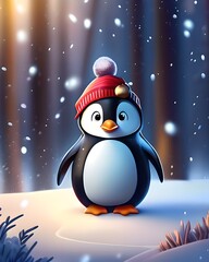 Penguin with a Santa hat