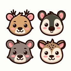 Cute animal head cartoon Illustration