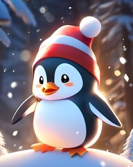 Penguin with a Santa hat