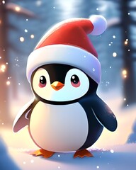 Penguin with a Santa hat