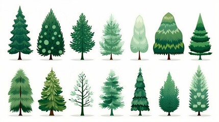 Christmas Trees Vector Illustration Collection Festive Holiday Ornaments Festive Season Design