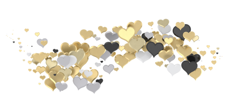 hearts on a transparent background. 3D rendering. for valentine's day and wedding. PNG Rain from hearts.