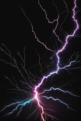 Colorful lighting strike on plain black background from Generative AI