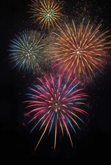 Fototapeta premium Colorful fireworks over black background from Generative AI