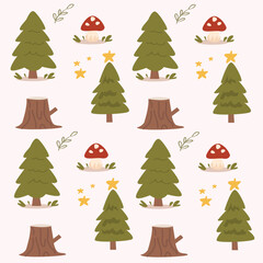 pattern. children's pattern with fir trees and mushrooms. pattern background with Christmas tree