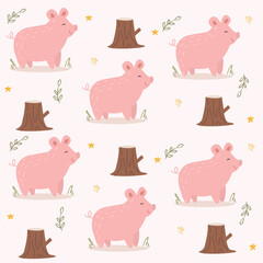 pattern with animals. children's pattern with pig. pattern background with pig