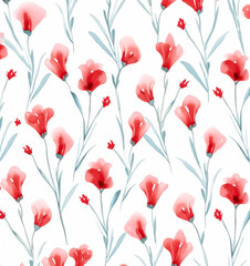Seamless Red pattern with candy and flowers on a white background 