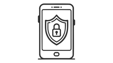 Mobile phone security protection vector icon, line outline art smartphone protected with shield sign.