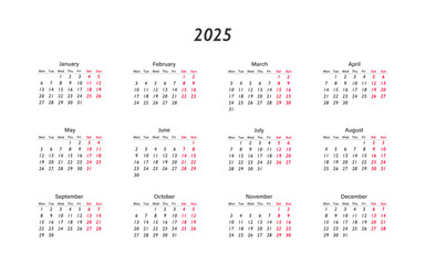 Calendar 2025, planner template. Vector isolated design