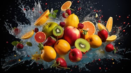 Obraz na płótnie Canvas Fruit in water splash 
