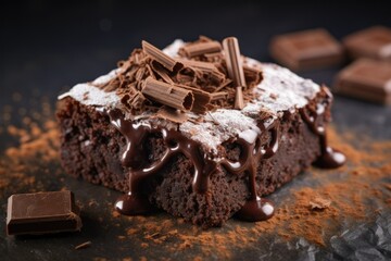fudge brownie, fresh homemade fudgy chocolate brownie - obrazy, fototapety, plakaty