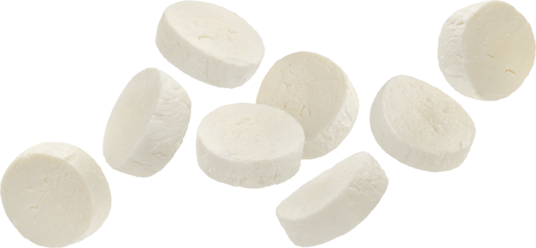 Flying mozzarella cheese slices isolated