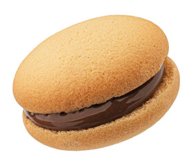 Sandwich cookie, chocolate cream filled biscuit isolated