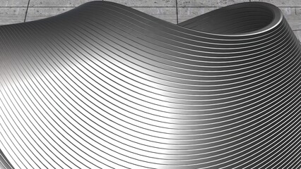 Metal plate and concrete contemporary art delicate curve silver Elegant Modern 3D Rendering abstract background