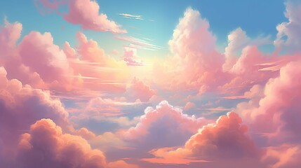 Soft, dreamy clouds against a pastel sky invite you to relax and daydream