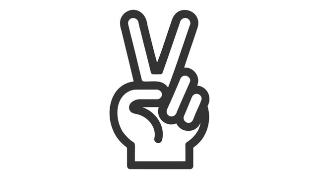 Black outlined vector illustration of a hand making a peace sign