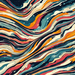 Сolorful seamless abstract hand-drawn pattern, waves background. Generative AI.