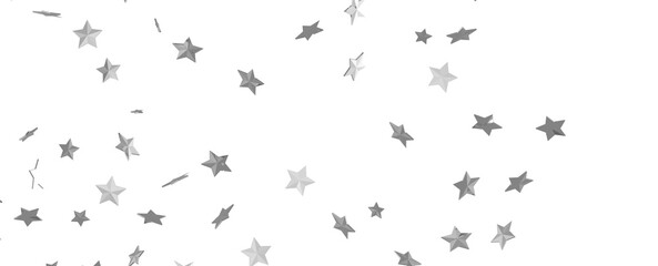 Silver star of confetti. Falling stars on a white background. Illustration of flying shiny stars.