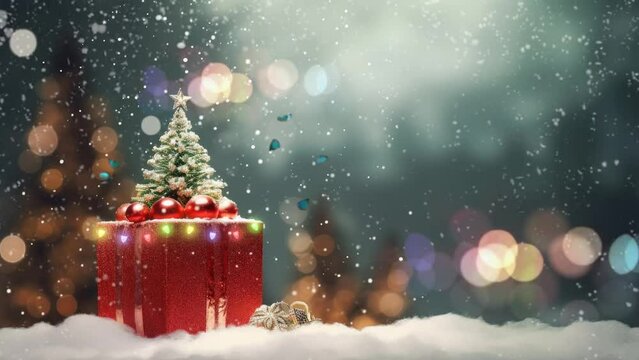 christmas celebration with christmas tree with gifts box. with cartoon style. seamless looping time-lapse virtual video animation background.