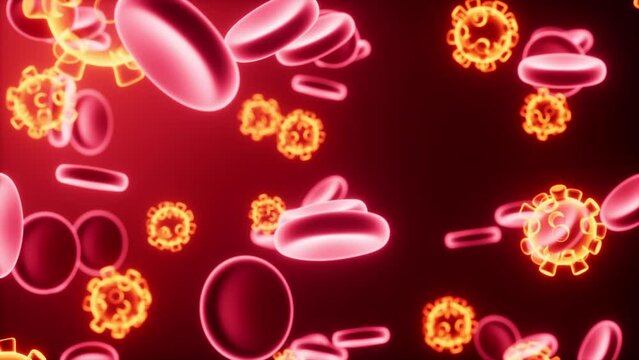 Blood cells and virus, biomedical concept, 3d rendering.