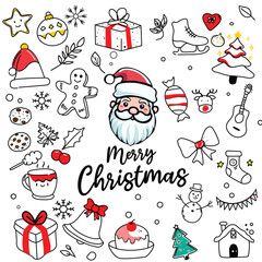 Fototapeta premium Big set of Christmas design elements in doodle style.